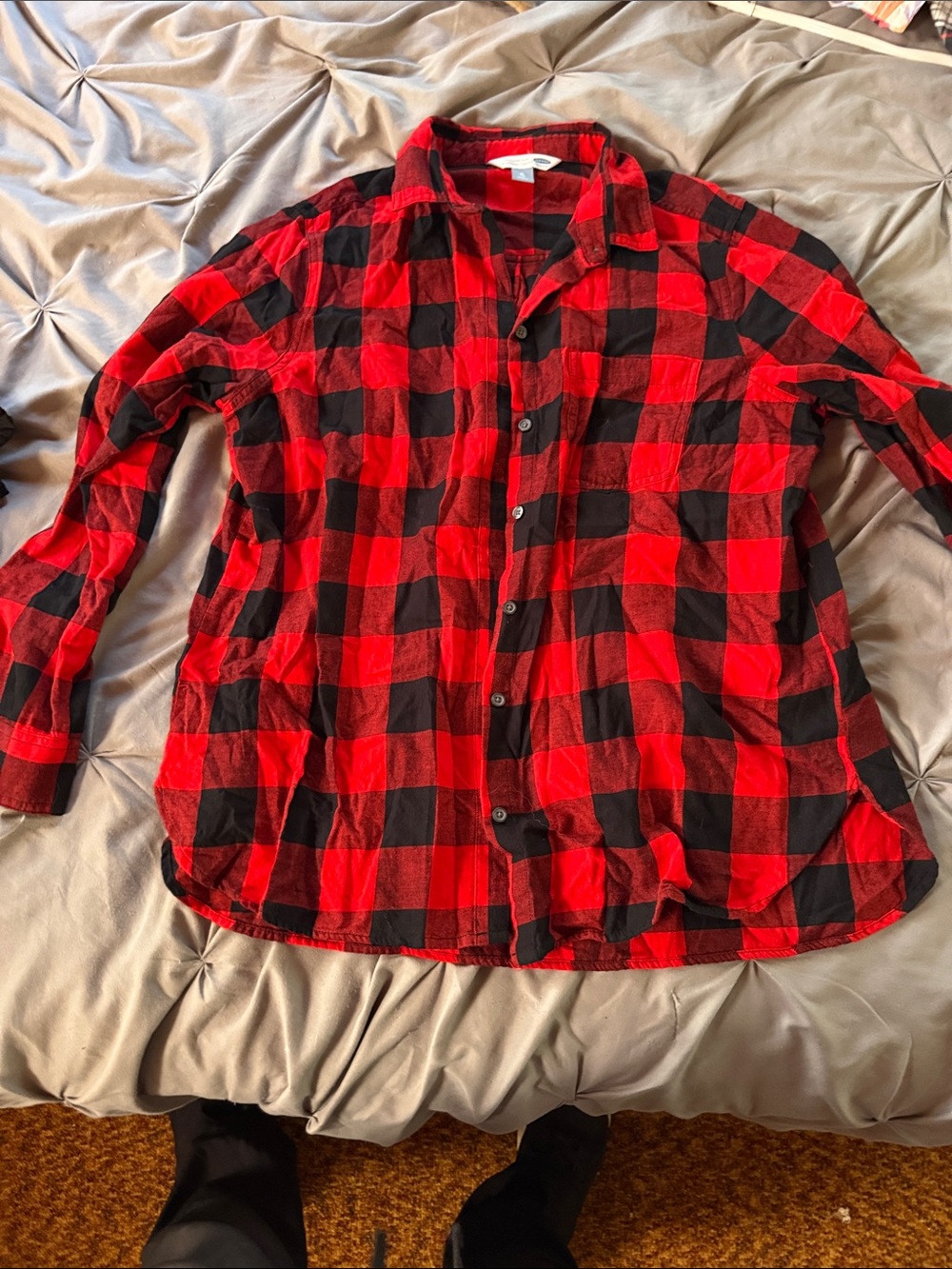 Old Navy Red and Black Buffalo Plaid Button-Down Shirt